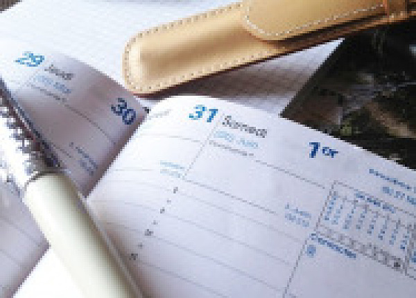 Bild eines Stifts auf einem Kalenderblatt.